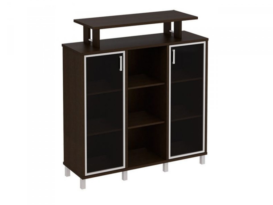 Кабинет руководителя BORN Стеллаж средний с надстройкой и стеклянными дверками 801-522